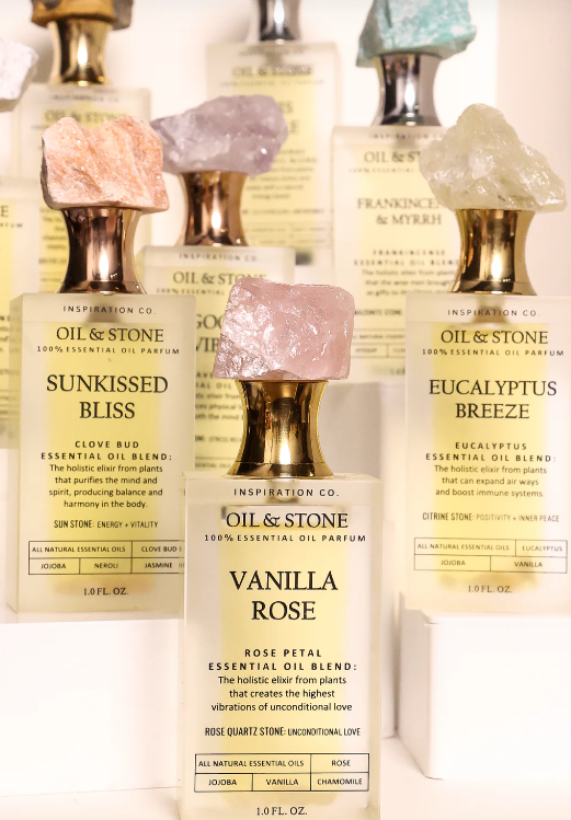 Oil &amp; Stone: Eucalyptus Breeze - Citrine Premium Oil Perfume - Full Size Stone Bottle