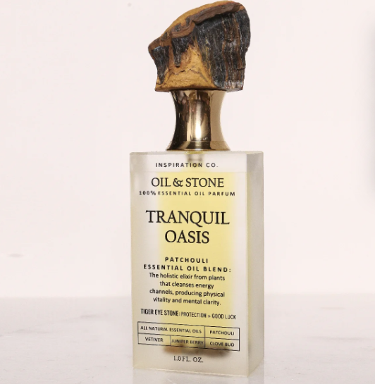 Oil & Stone: Tranquil Oasis - Tigereye Premium Oil Perfume - Full Size Stone Bottle