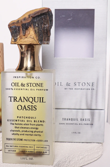 Oil & Stone: Tranquil Oasis - Tigereye Premium Oil Perfume - Full Size Stone Bottle