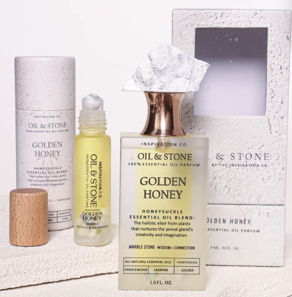 Oil &amp; Stone: Golden Honey - Marble Premium Oil Perfume - Full Size Stone Bottle