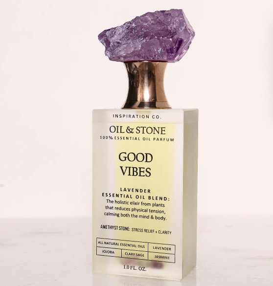 Oil &amp; Stone: Good Vibes - Amethyst Premium Oil Perfume - Full Size Stone Bottle