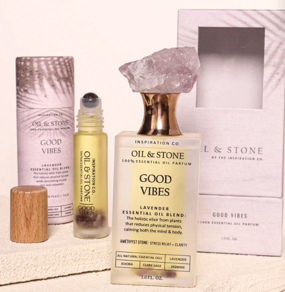Oil &amp; Stone: Good Vibes - Amethyst Premium Oil Perfume - Full Size Stone Bottle