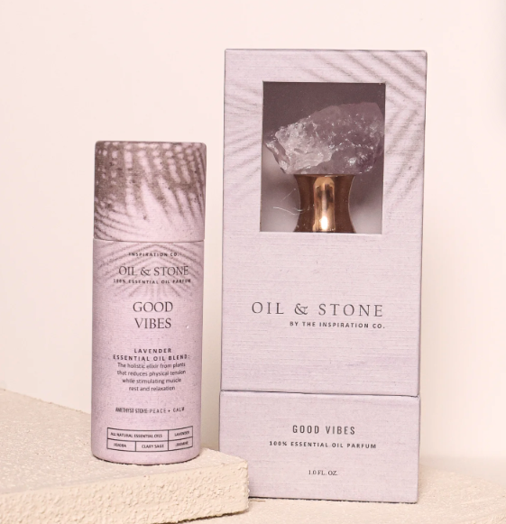 Oil &amp; Stone: Good Vibes - Amethyst Premium Oil Perfume - Full Size Stone Bottle