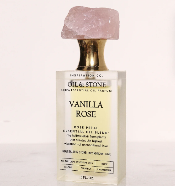 Oil &amp; Stone: Vanilla Rose - Rose Quartz Premium Oil Perfume - Full Size Stone Bottle