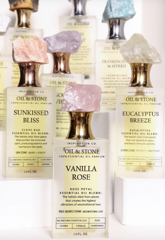 Oil &amp; Stone: Vanilla Rose - Rose Quartz Premium Oil Perfume - Full Size Stone Bottle