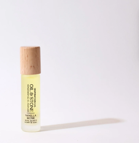 Oil & Stone: Vanilla Rose - Rose Quartz Premium Oil Perfume - Roller Bottle