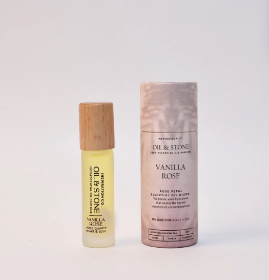Oil & Stone: Vanilla Rose - Rose Quartz Premium Oil Perfume - Roller Bottle