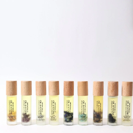 Oil & Stone: Vanilla Rose - Rose Quartz Premium Oil Perfume - Roller Bottle