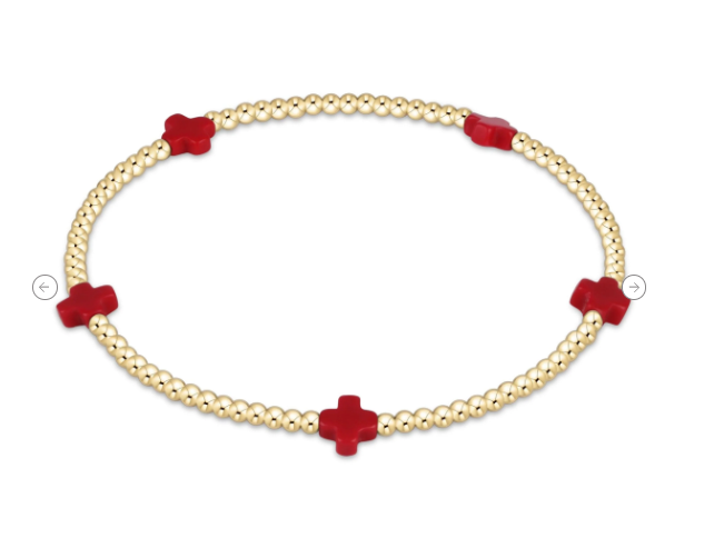 Signature Cross Small 2mm Gold Bracelet - Red