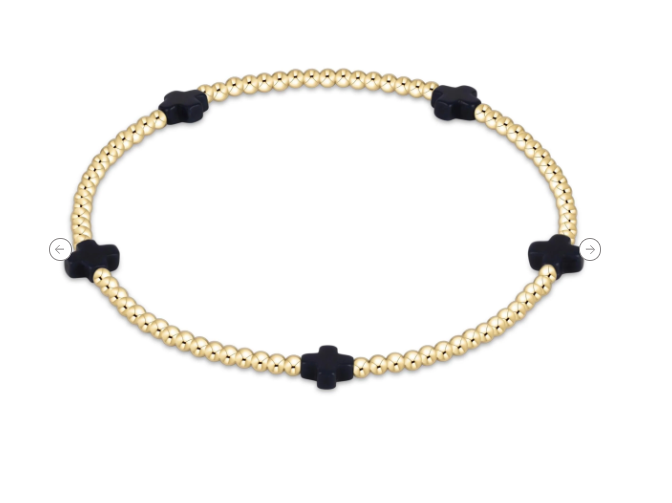 Signature Cross Small 2mm Gold Bracelet - Navy