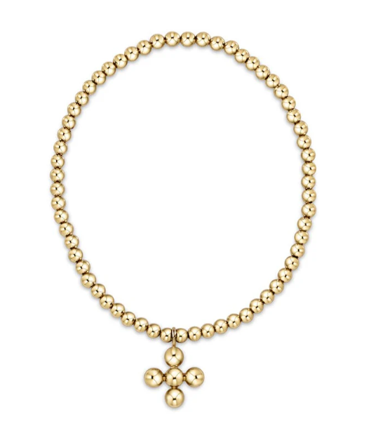 Extends Classic Gold 3mm Bracelet - Signature Cross 4mm Beaded Gold Charm