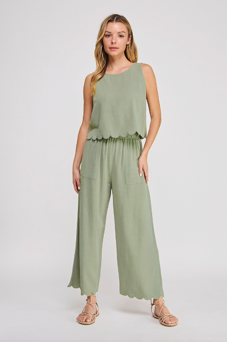 Sage Scallop Linen Pants