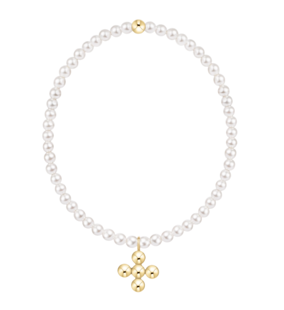 Classic Pearl 3mm Bracelet - Signature Cross 4mm Beaded Gold Charm