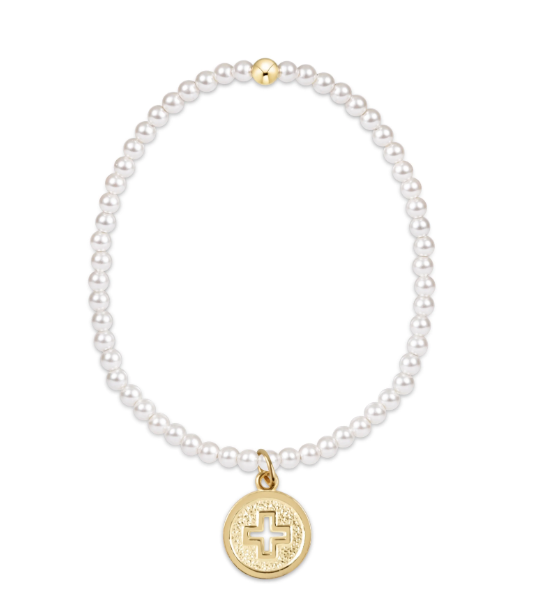 Classic Pearl 3mm Bracelet - Signature Cross Gold Disc