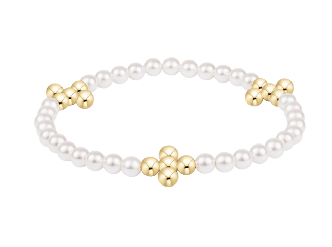 Beaded 4mm Gold Signature Cross 4mm Pearl Bracelet