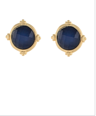 Fancy &amp; Faceted Stone Earrings - Navy