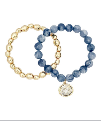 Stone &amp; Glass Charm Bracelet -Blue