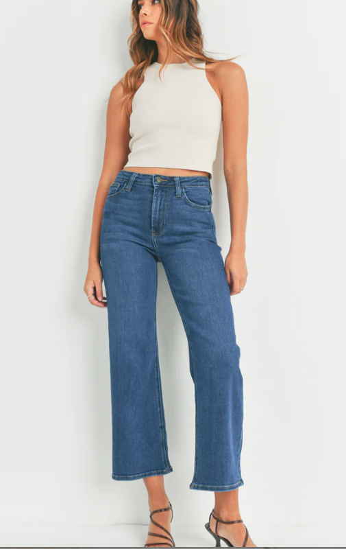 Slim Wide Leg Jeans - Dark Denim