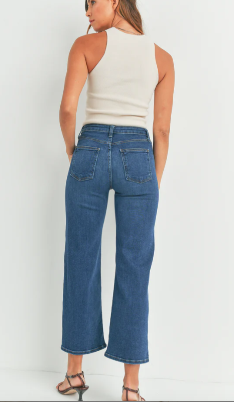 Slim Wide Leg Jeans - Dark Denim