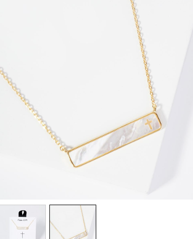 Pearlescent Bar  Cross Pendant Necklace