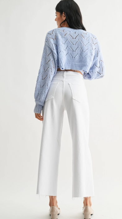 Savannah Scissor Cut White Jeans