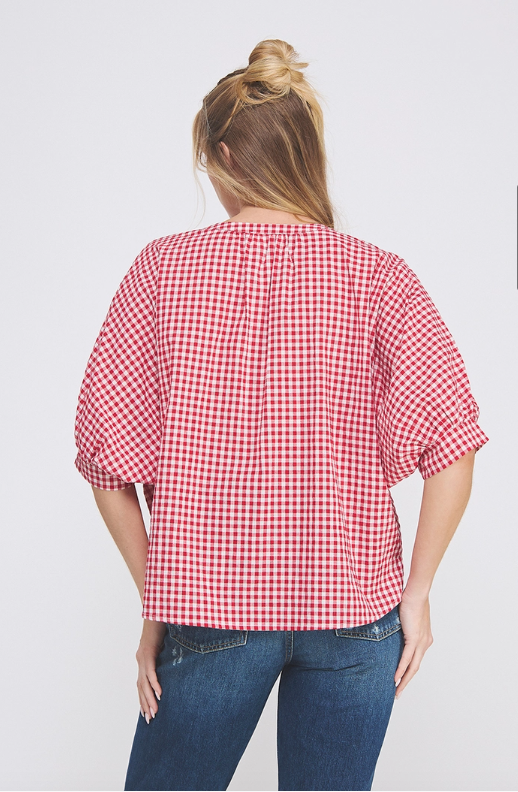 By Grace, Through Faith Gingham Top - Red