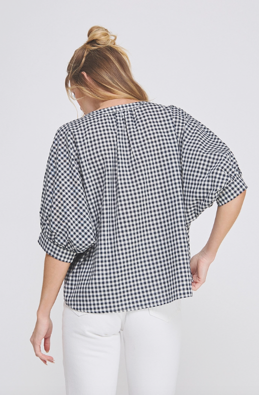 By Grace, Through Faith Gingham Top - Navy