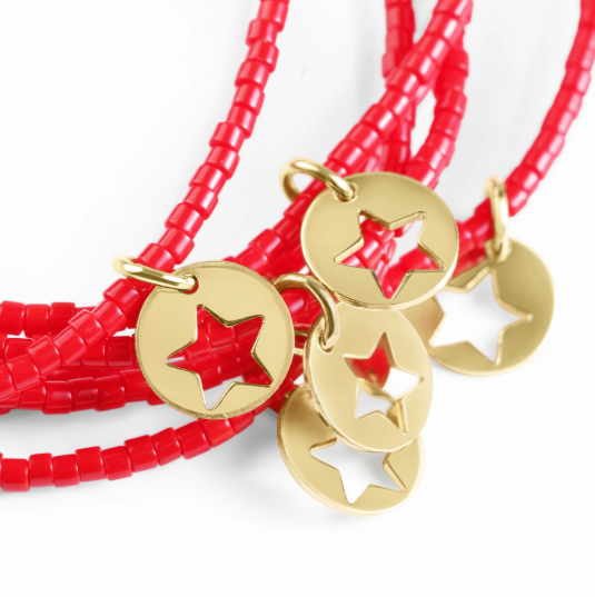 Hope Classic Bracelet - Bright Red - Star Small Gold Disc