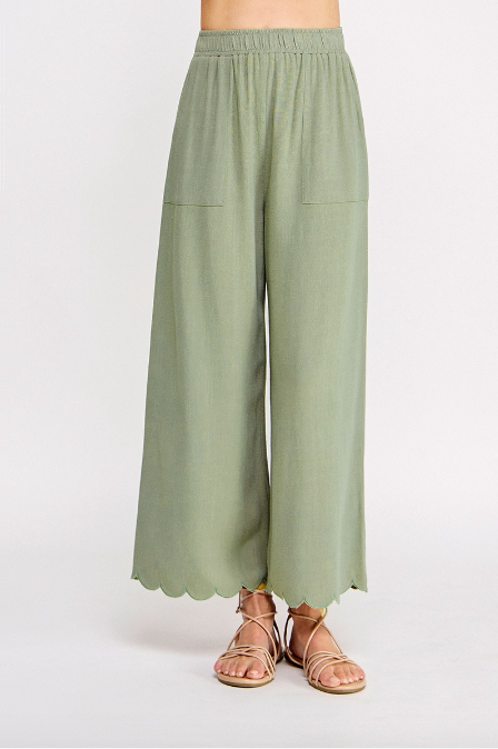 Sage Scallop Linen Pants
