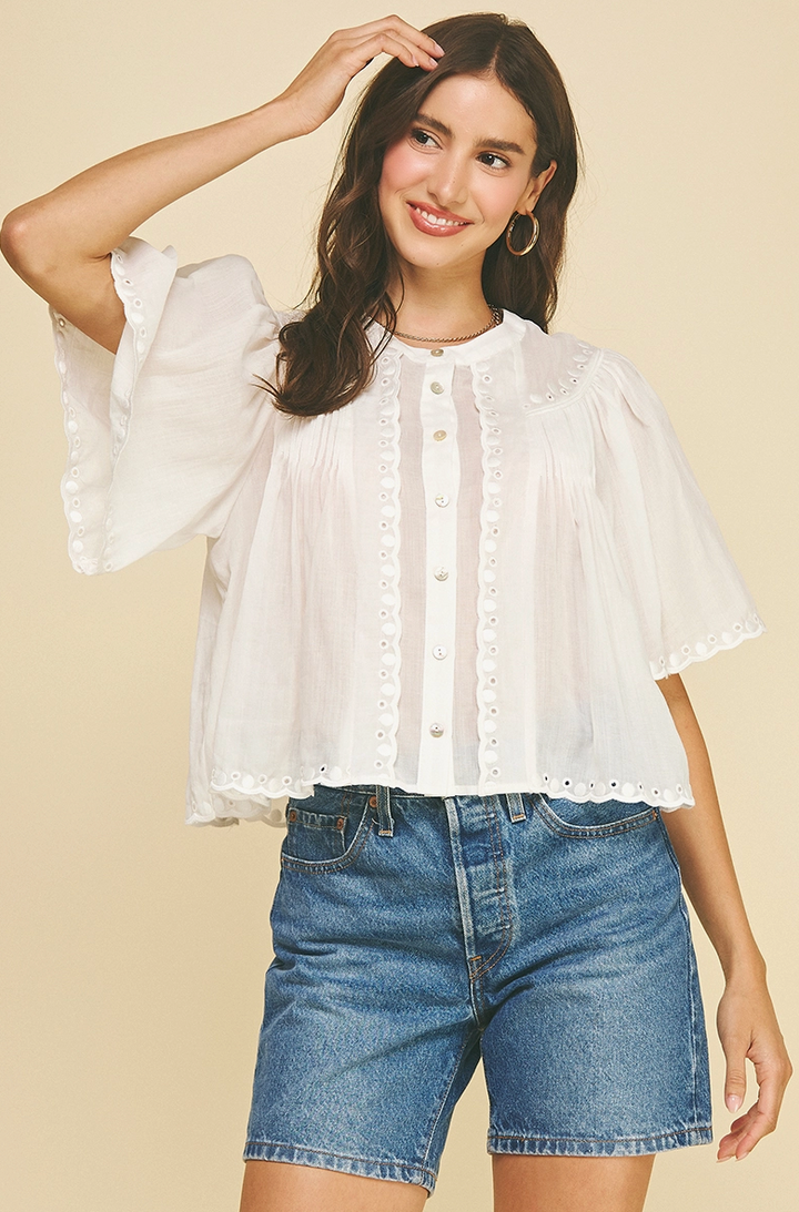 Abigail Eyelet Button Down Blouse