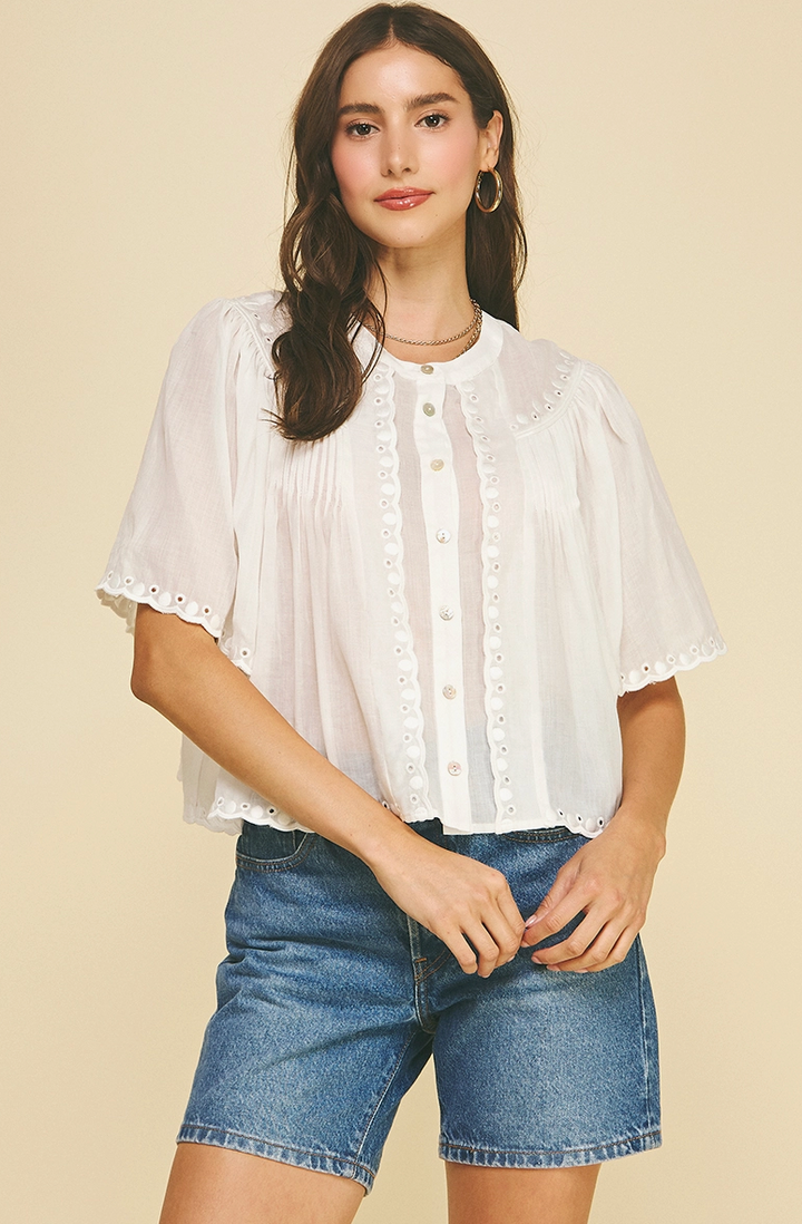 Abigail Eyelet Button Down Blouse