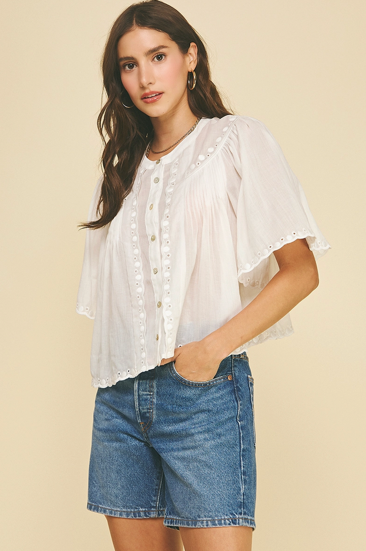 Abigail Eyelet Button Down Blouse