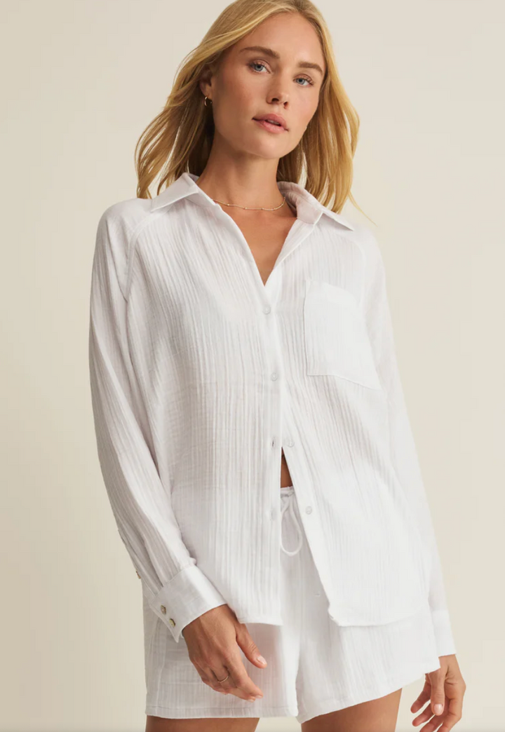 Z Supply The Perfect Airy Gauze Button Up - White