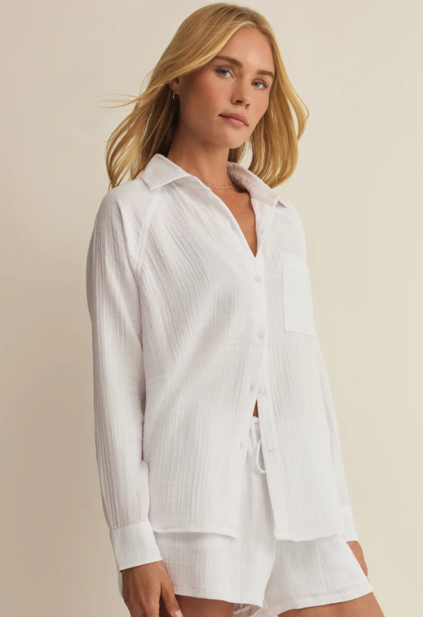 Z Supply The Perfect Airy Gauze Button Up - White
