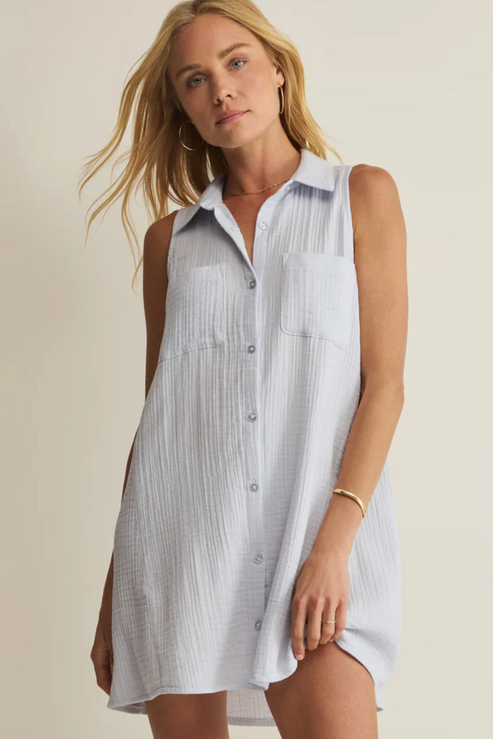 Z Supply New Light Crinkle Mini Dress - Hamptons Blue