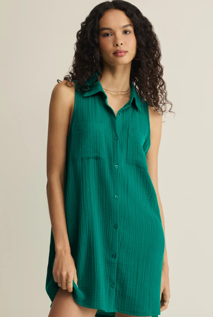 Z Supply New Light Crinkle Mini Dress - Rainforest