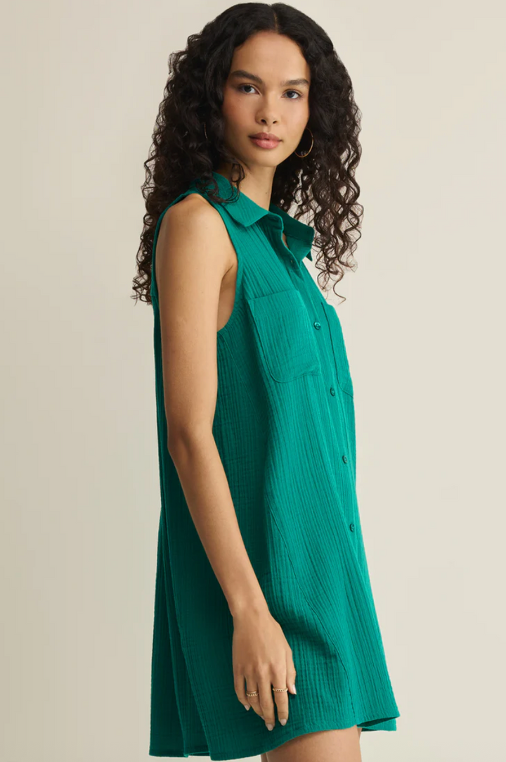 Z Supply New Light Crinkle Mini Dress - Rainforest