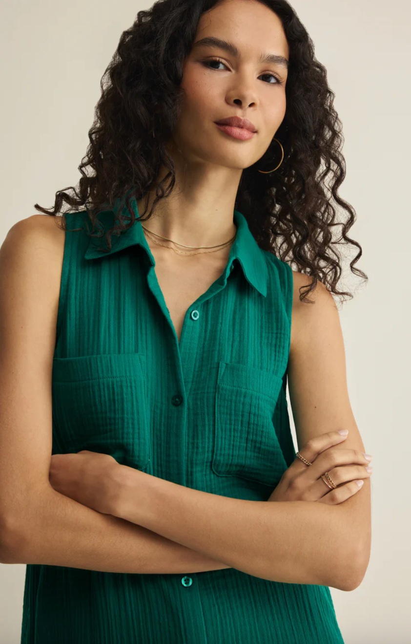 Z Supply New Light Crinkle Mini Dress - Rainforest