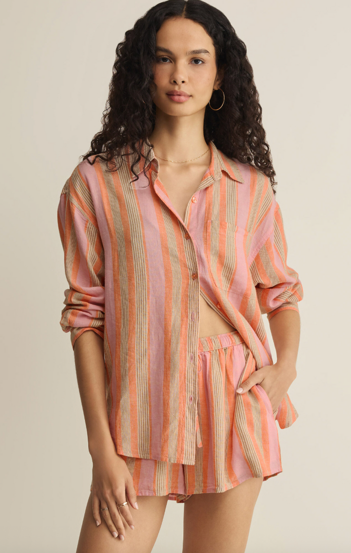 Z Supply The Perfect Striped Button Up - Tiger Lily