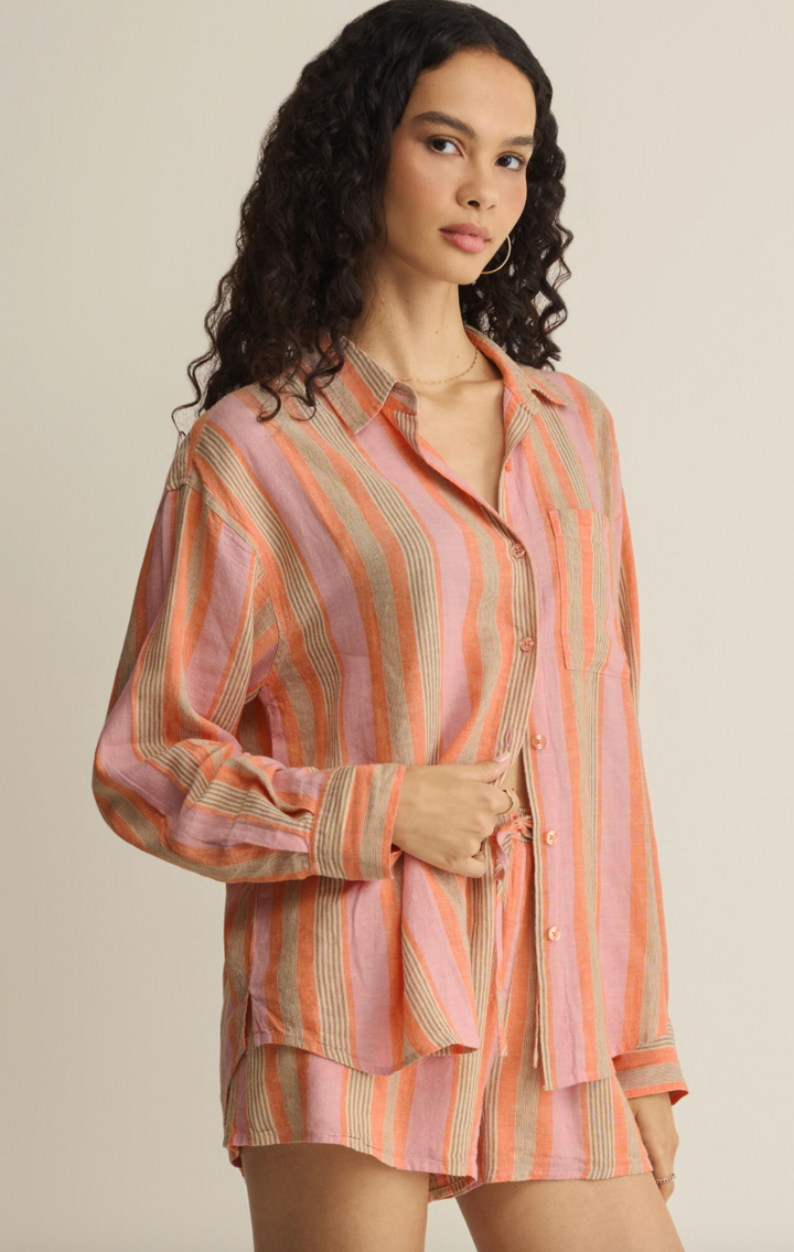 Z Supply The Perfect Striped Button Up - Tiger Lily