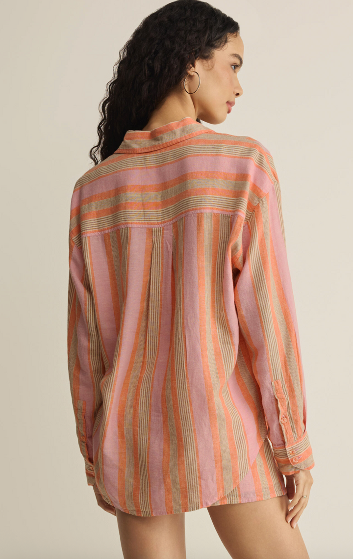Z Supply The Perfect Striped Button Up - Tiger Lily
