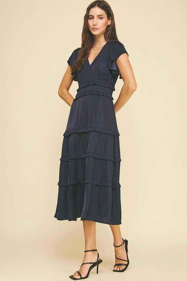 Twilight Whisper Tiered Midi Dress - Dusty Blue