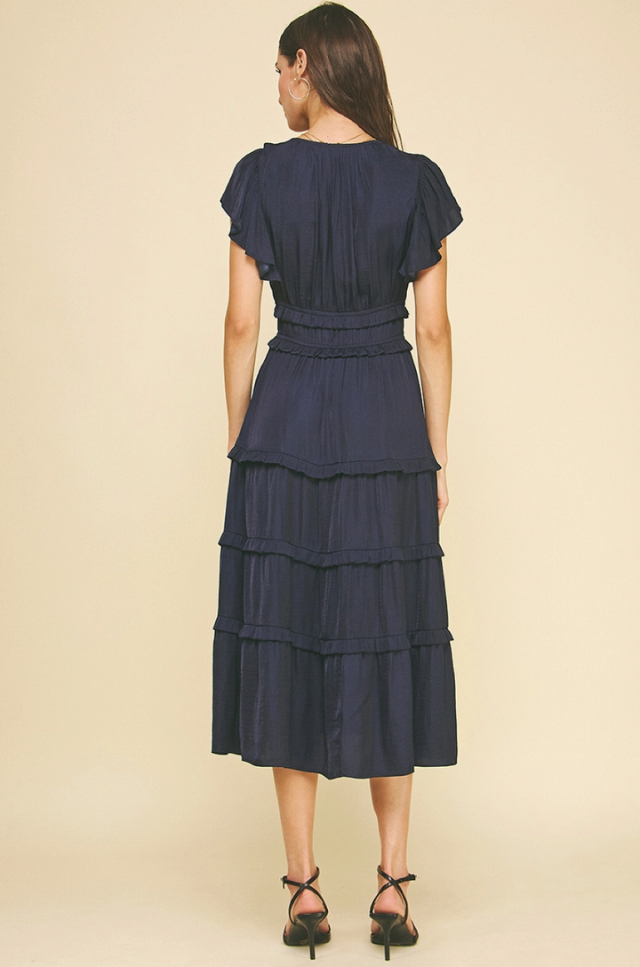 Twilight Whisper Tiered Midi Dress - Dusty Blue