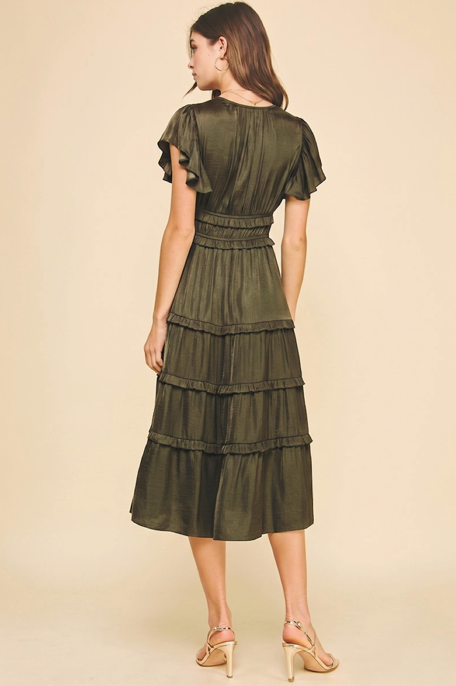 Harvest Moon Tiered Midi Dress - Dusty Olive