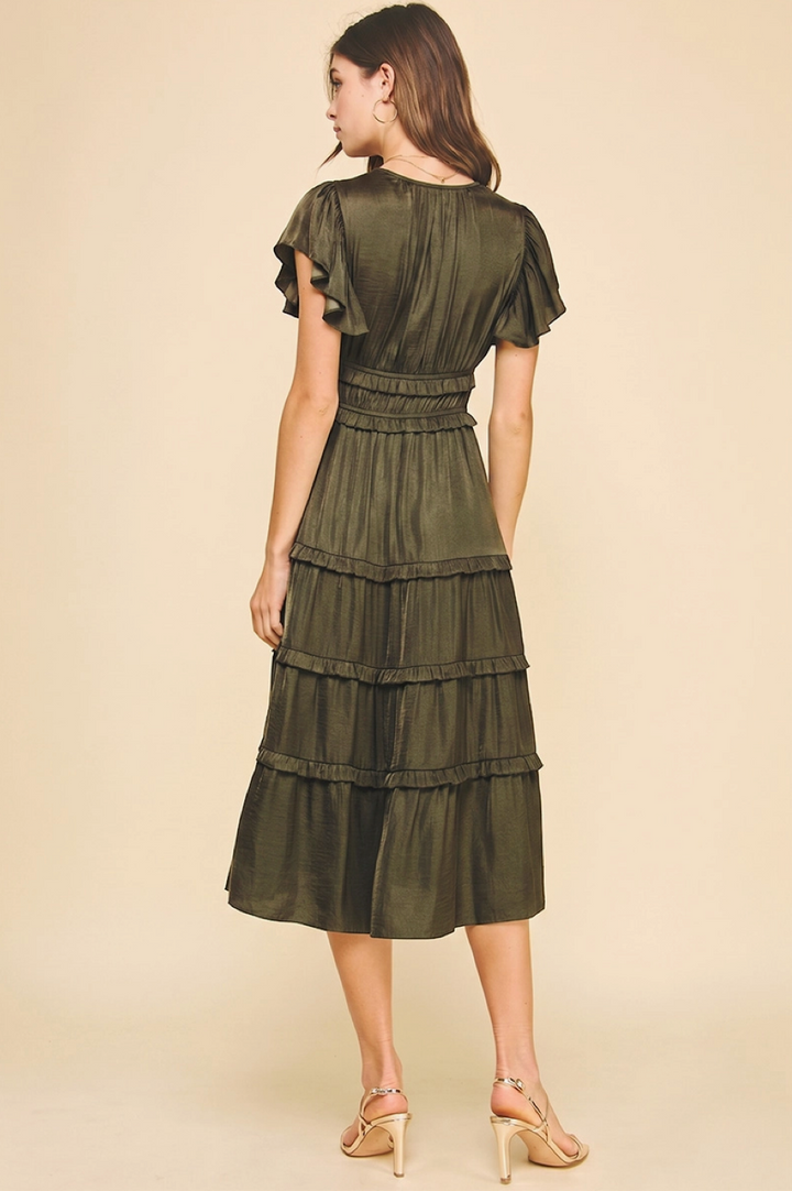 Harvest Moon Tiered Midi Dress - Dusty Olive