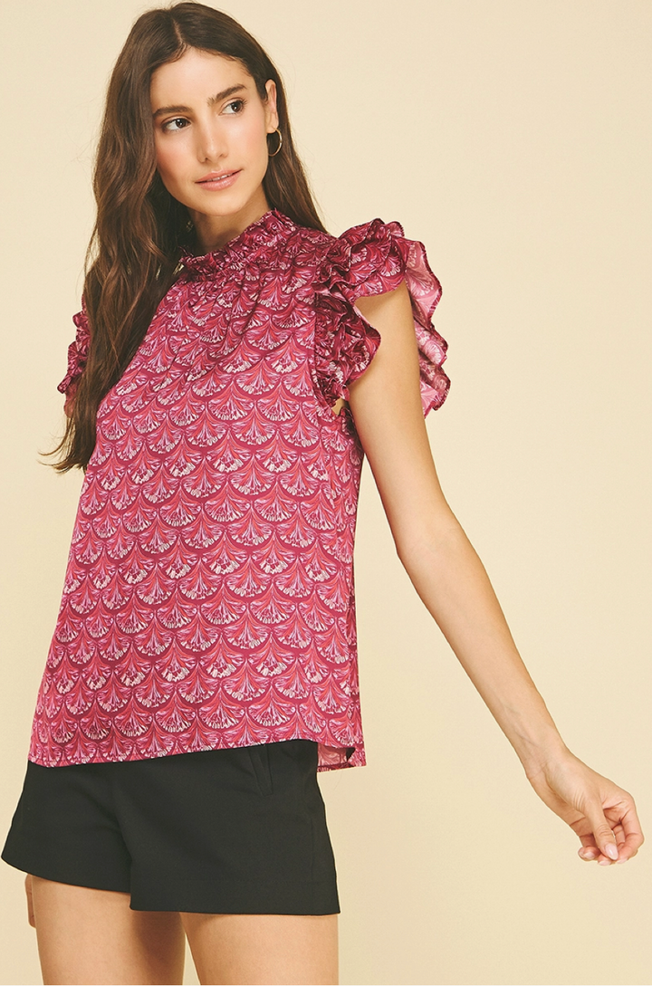 Sassy Scallop Print Blouse