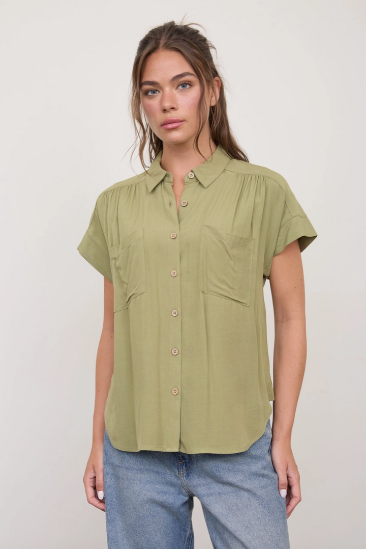 The Fiona Short Sleeve Button-Down in Olive