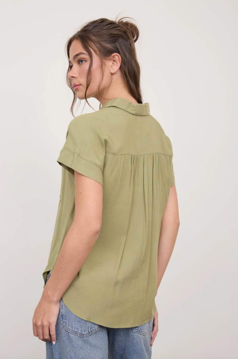 The Fiona Short Sleeve Button-Down in Olive