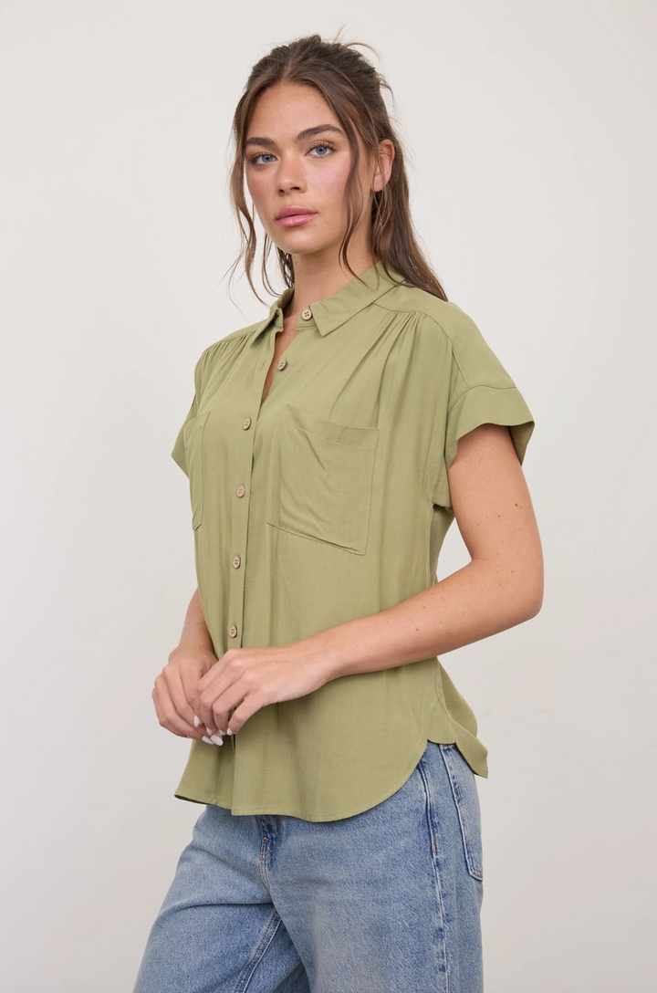 The Fiona Short Sleeve Button-Down in Olive