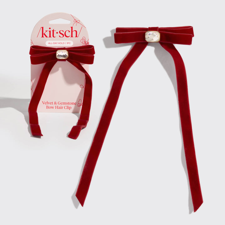 KITSCH - Holiday Velvet & Gemstone Bow Hair Clip